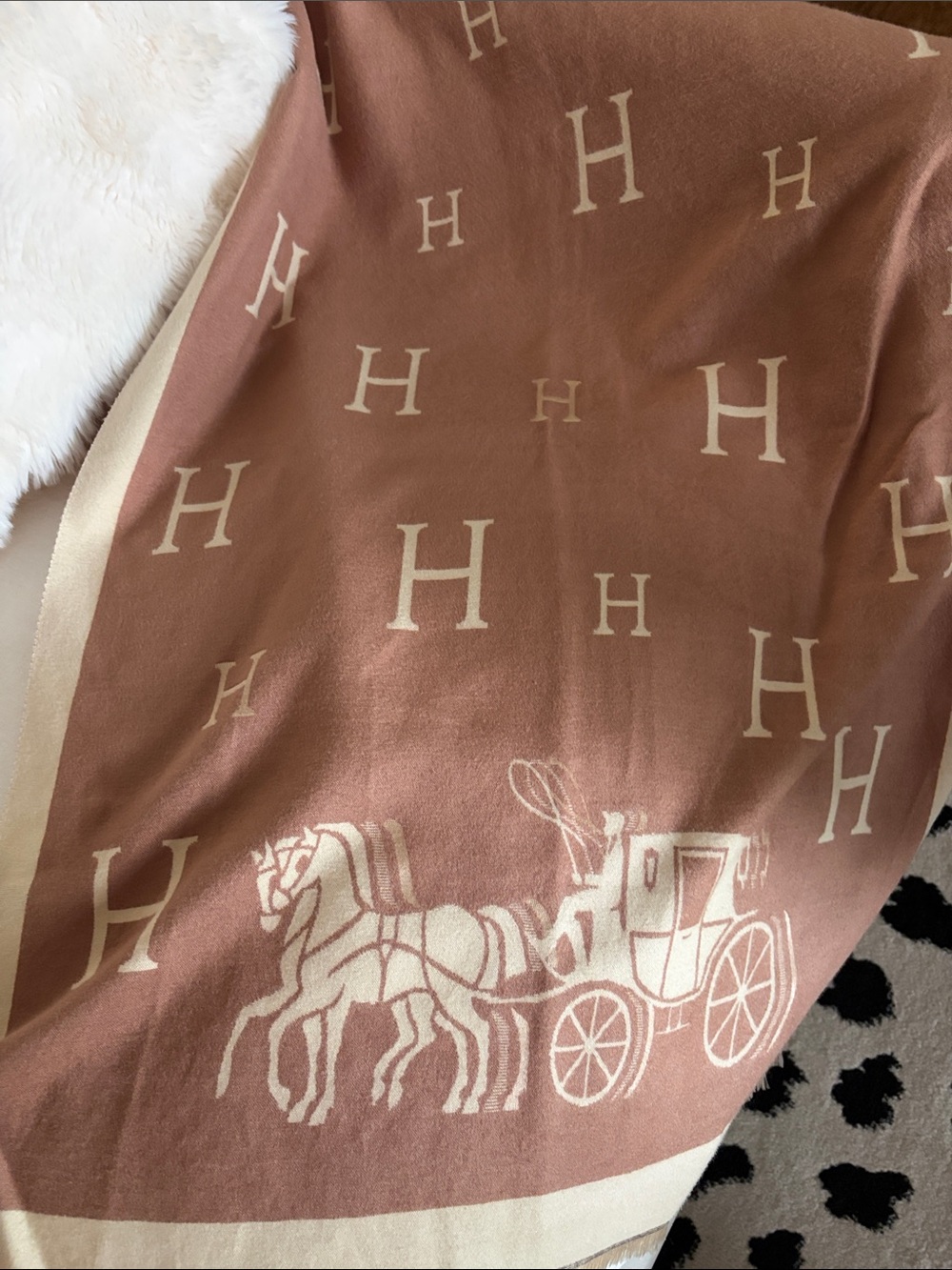 Monogram 'H' Reversible Scarf or wrap with Carriage Motif